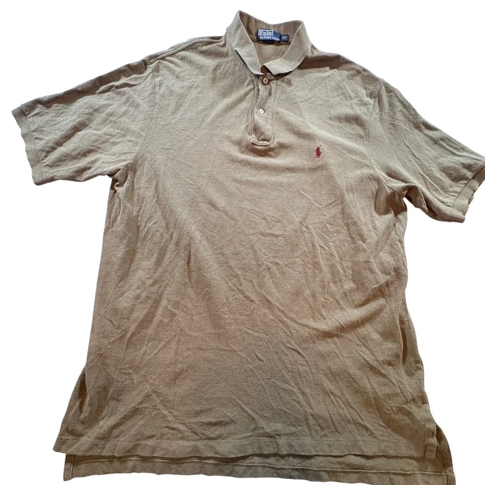 Polo Ralph Lauren Polo Shirt Men 2XLT Tall Olive Green Cotton Short Sleeve Pique
